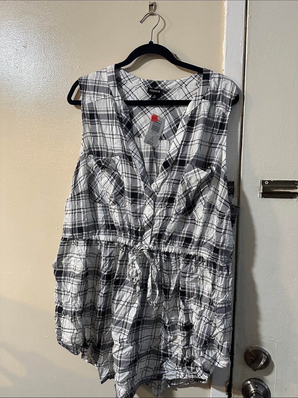 torrid Black & White Plaid Drawstring Tunic Top